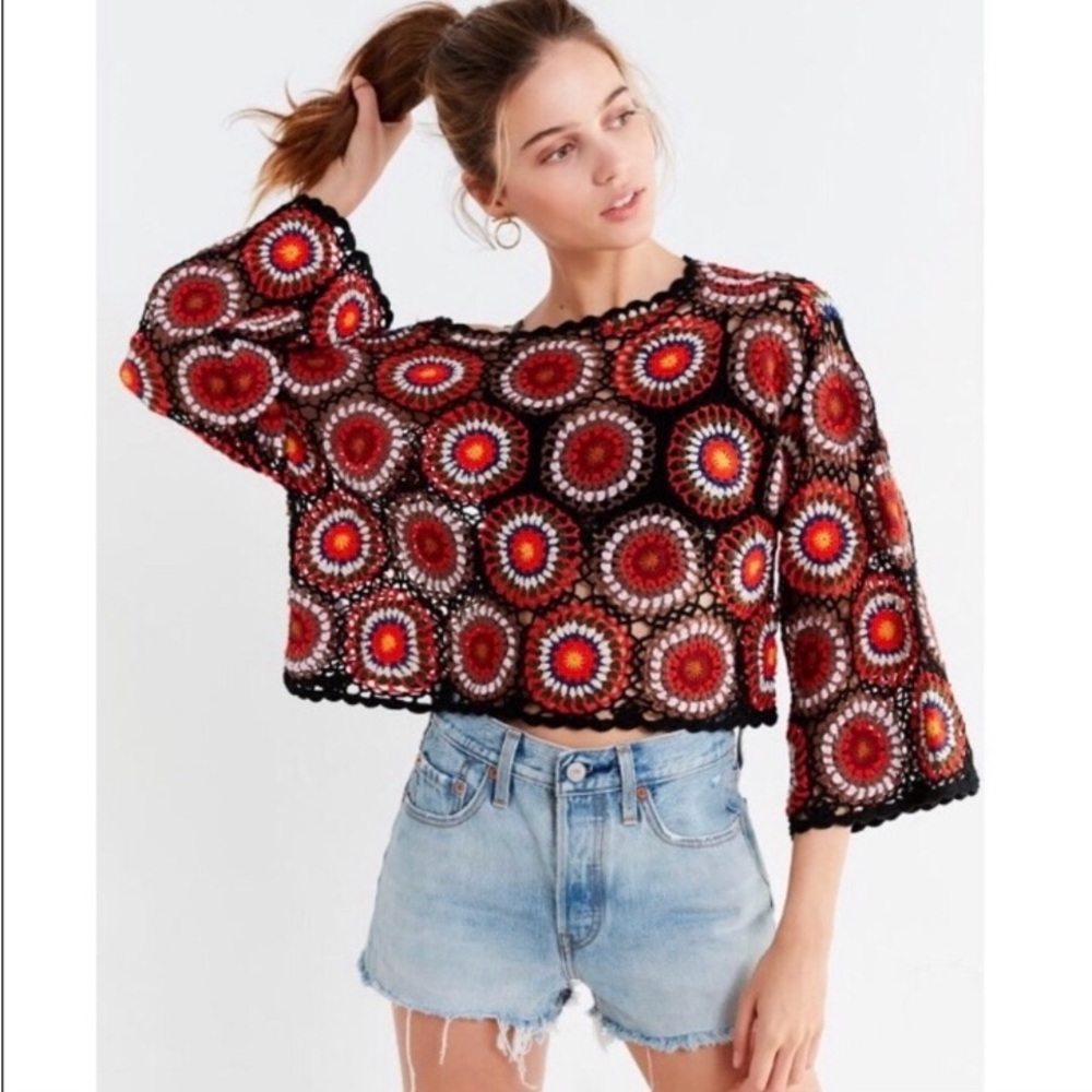 Colorful Crochet Sweater Top M/L